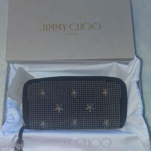 Jimmy Choo Black Wallet with Gold Star Accents